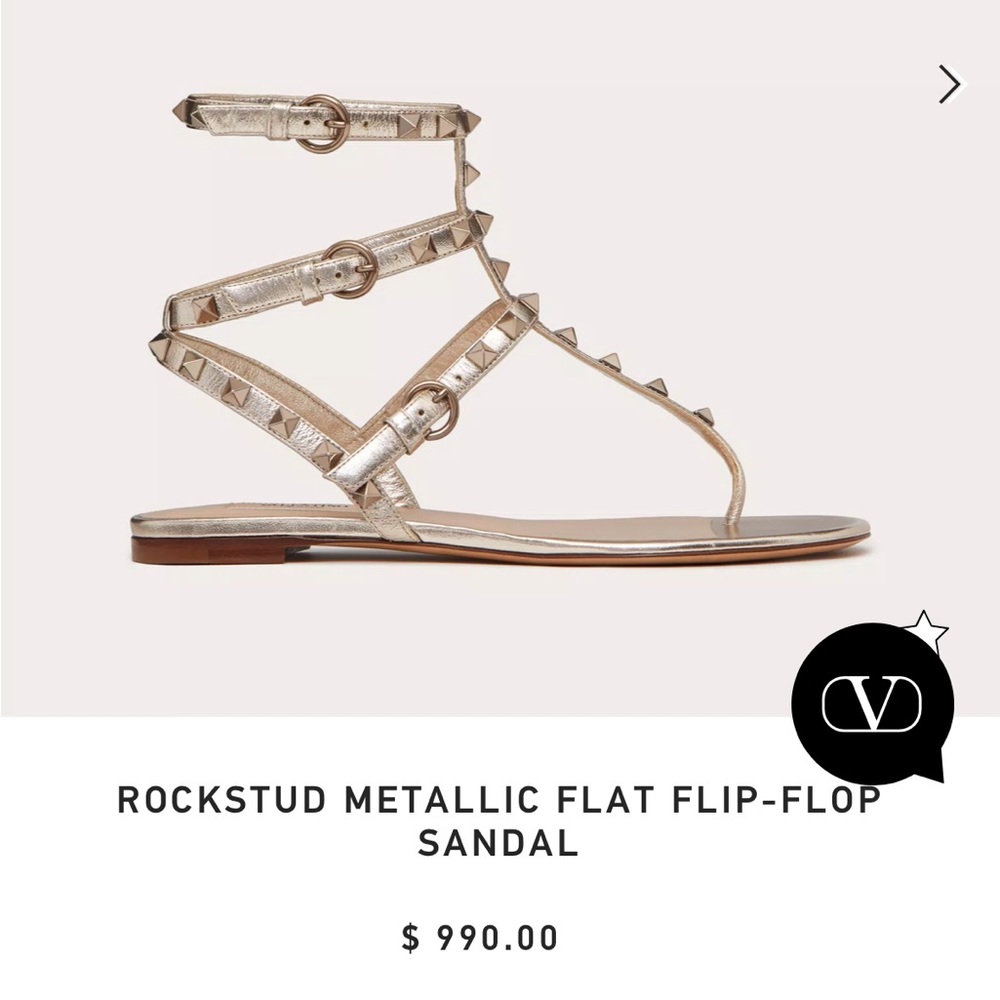 VALENTINO ROCKSTUD METALLIC FLAT FLIP-FLOP SANDAL